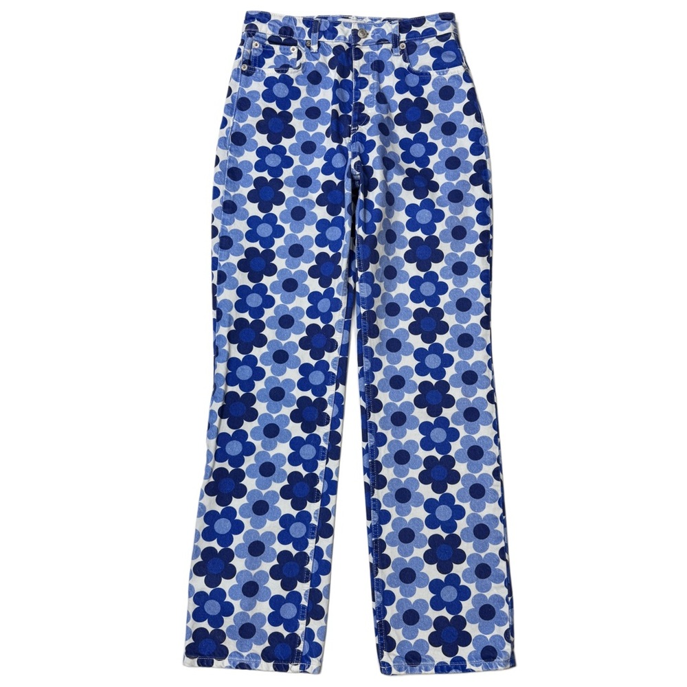 Zara Blue Floral Straight-Leg Jeans